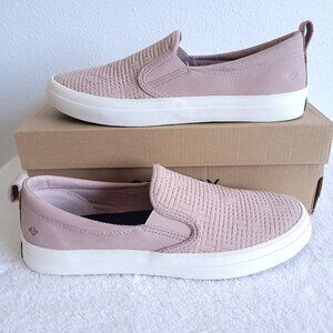 New Sperry Crest Twin Gore Leather Slip On Sneakers in rose dust